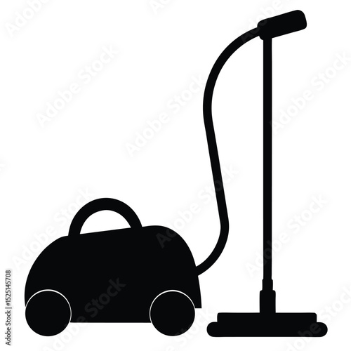 Black Silhouette of a Vacuum Cleaner with Hose and Cleaning Head on White