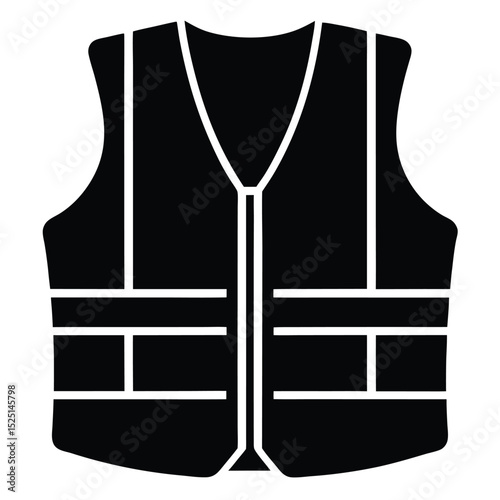 Black Silhouette of Zippered Safety Vest with White Pockets for Enhanced Visibility Gear