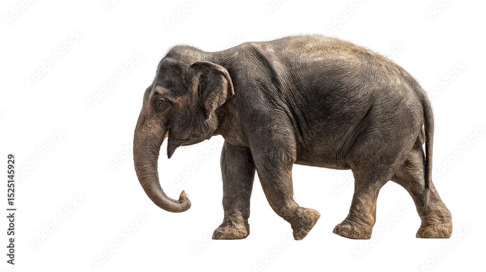 Obraz premium Elephant's Journey: Majestic elephant traverses an open terrain, its massive form a testament to the power and grace of nature's giants.