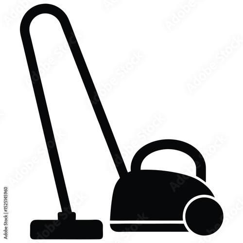 Black Vacuum Cleaner Illustration with Hose, Canister, and Cleaning Head Against White Background