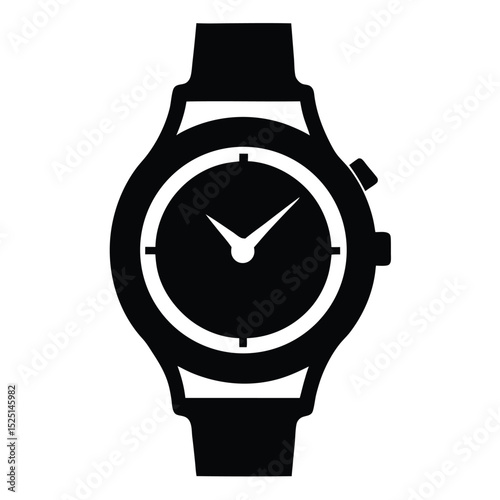 Black Watch Icon Timepiece Design, Wrist Accessory, Style Symbol, Fashionable, Precise, Analog, Classic, Timeless