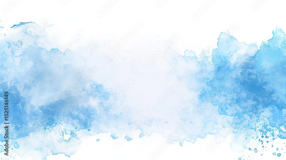 Fototapeta premium Abstract blue watercolor background with splashes and dots with a central blank area for text or logo. Vector illustration with transparent background, perfect for design layouts with free space.