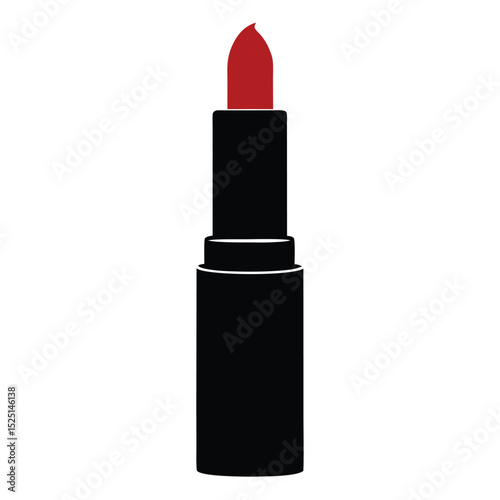 Classic Red Lipstick Tube Illustration on White Background, Beauty and Cosmetics Art