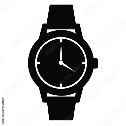 Black Wristwatch Icon Indicating Half Past Ten, Stylish Timepiece Design