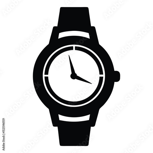 Depicts a Classic Wristwatch with Dark Band and White Face
