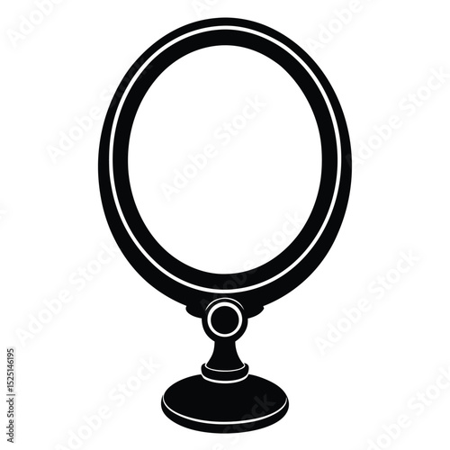 Elegant Black and White Circular Mirror with Stand Isolated on a White Backdrop