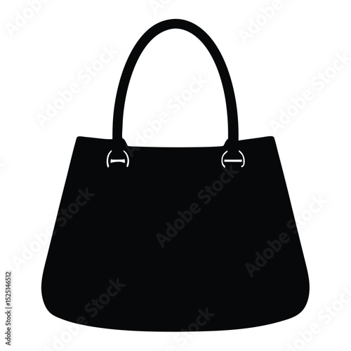 Elegant Black Silhouette A Stylish Handbag with Handles and Metal Accents Depicted