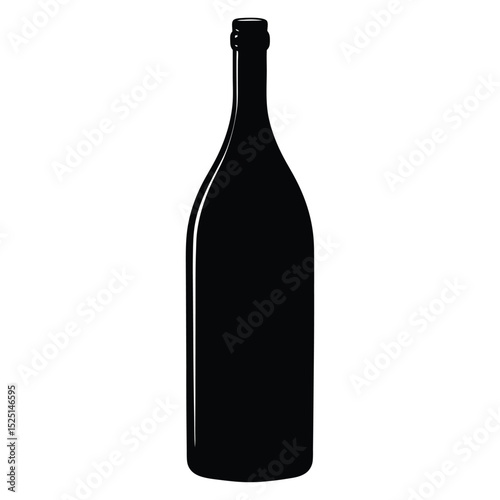 Elegant Black Silhouette of a Wine Bottle With a Narrow Neck Isolated