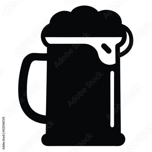 Frothy Beer Mug Black and White Icon of Beverage Container