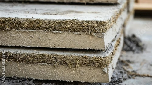 Stacked building panels with visible fiber core