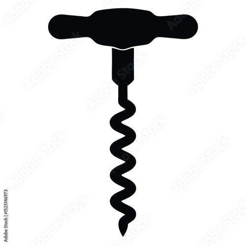 Isolated Corkscrew Tool Illustration Black Silhouette, Bottle Opener, and Wine Accessory Design