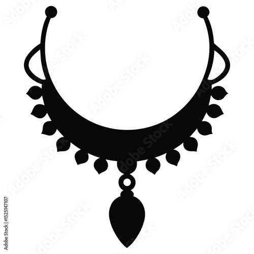 Ornate Crescent Necklace Silhouette Detailed Illustration of Fashionable Jewelry Design Element
