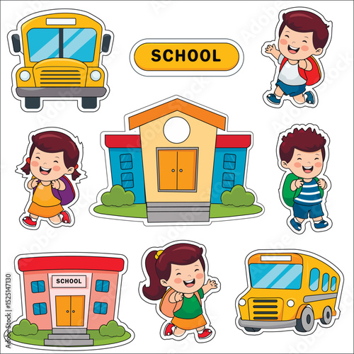 Set of stickers on a white background on the theme of school