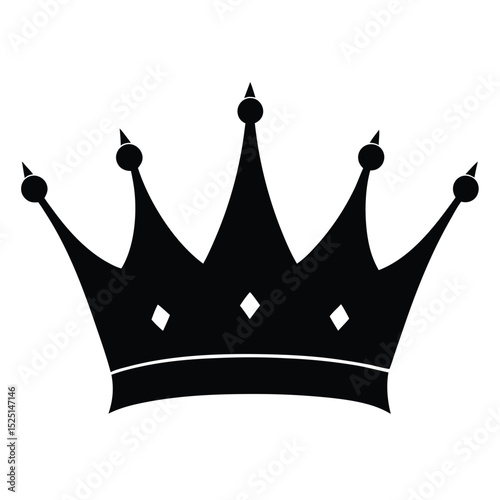 Regal Crown Silhouette Black Ornamental Royal Headdress Icon Isolated on White Background