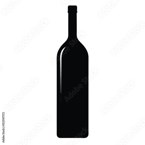 Silhouette Illustration of Elegant Wine Bottle Shape Dark Glassware for Beverage