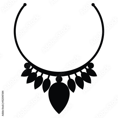 Silhouette of a Necklace with Beaded Details and a Teardrop Shaped Pendant