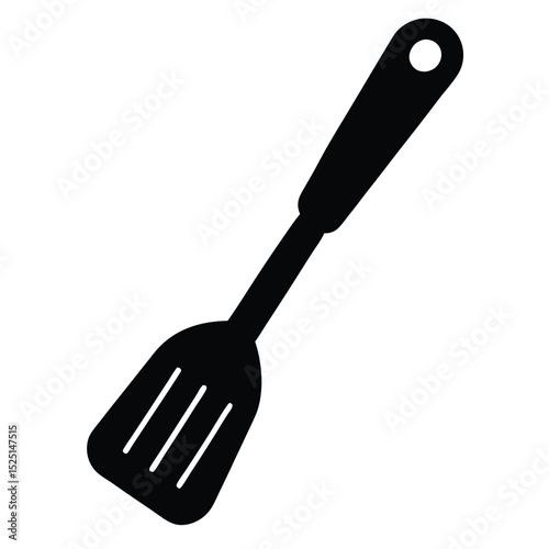 Silhouette of Slotted Spatula Kitchen Utensil with Hanging Hole for Cooking Use