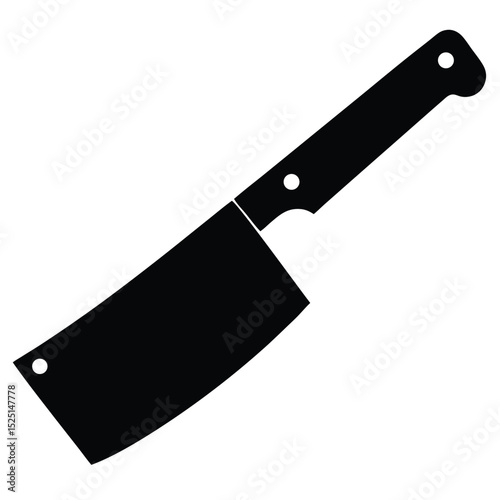 Solid Black Meat Cleaver Silhouette With Riveted Handle and Hanging Hole Design