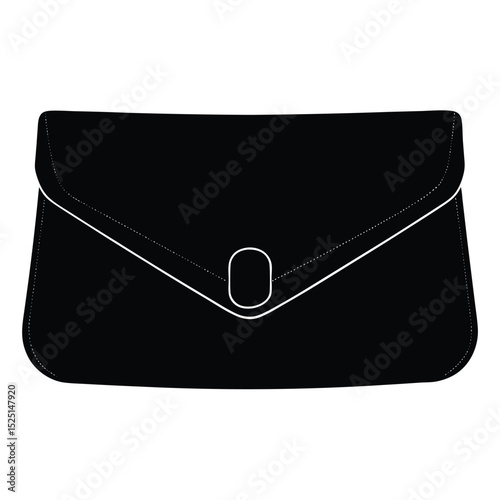 Stylish Black Envelope Clutch with Minimalist Design and Sleek White Trim Outline