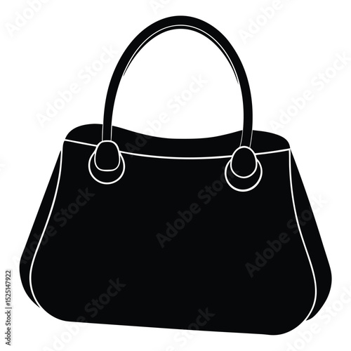 Stylish Black Fashion Handbag Silhouette with Double Handles and Decorative Rings Icon