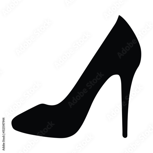 Stylish Black High Heel Shoe Silhouette on White Background for Fashion Design
