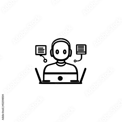 Customer Service Automation Icon with Chatbot and Tech Elements