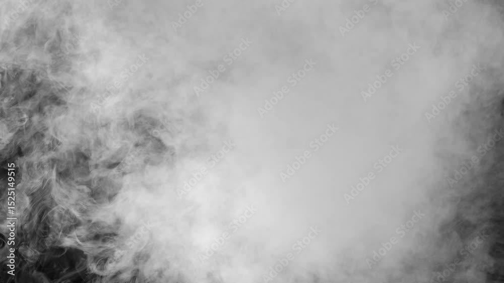Dynamic Disappearance of White Smoke. A cloud of white billowing smoke slowly disappears from a black background
