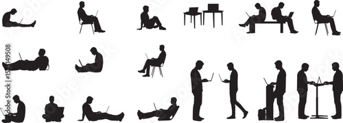 Silhouettes of people using laptops working studying online education remote work lifestyle technology