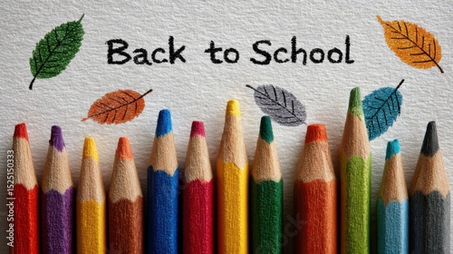 Bright colored pencils arranged neatly with autumn leaves and text welcoming students back to school for a new academic year