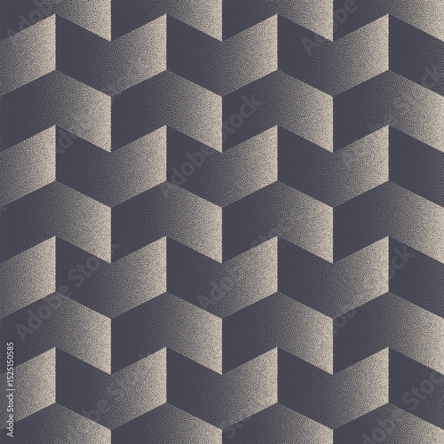 Dot work chevron grid vector seamless pattern abstract background. Graphic abstraction for fashionable textile print. Repetitive geometric structure with chevron form and grainy stippling texture