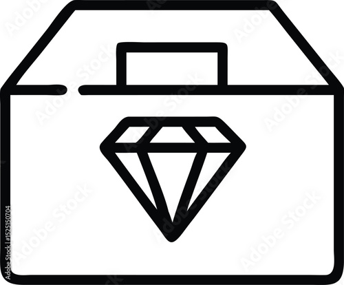 Line art icon of a diamond inside a vault isolated on white background