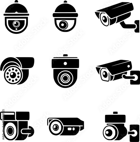 A set of various security camera icons, perfect for websites, presentations, or security-related documents.