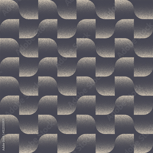 Modern seamless vector pattern with rounded dashed shapes and grainy stipple gradient. Abstract repetitive monochrome wallpaper ideal for stylish layouts, textile, prints or contemporary design needs
