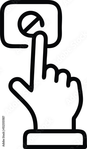 Line art icon of a finger pressing a vault panel button isolated on white background