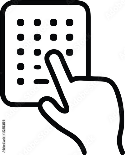 Line art icon of a hand using a keypad isolated on white background