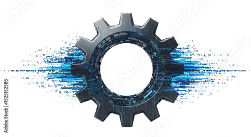 Gear with digital data stream on white background