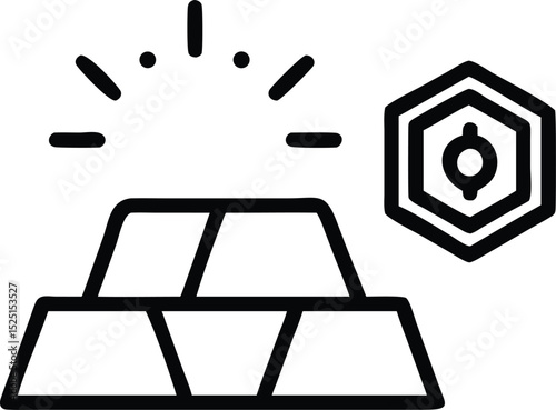 Line art icon set of precious metals and a safe isolated on white background