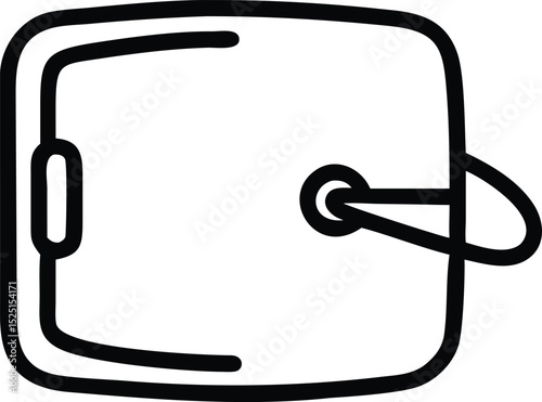 Line art icon of a safe with handle black and white isolated on white background