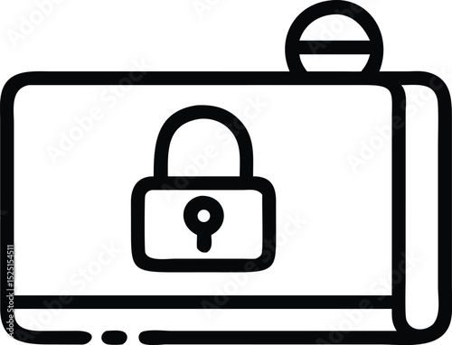 Line art icon of a strongbox with a lock isolated on white background