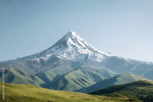 breathtaking view of mount elbrus with lush green slopes under clear sky