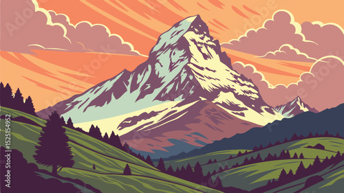 Majestic Mountain Landscape Illustration Adventure Nature Scenery Vector Art
