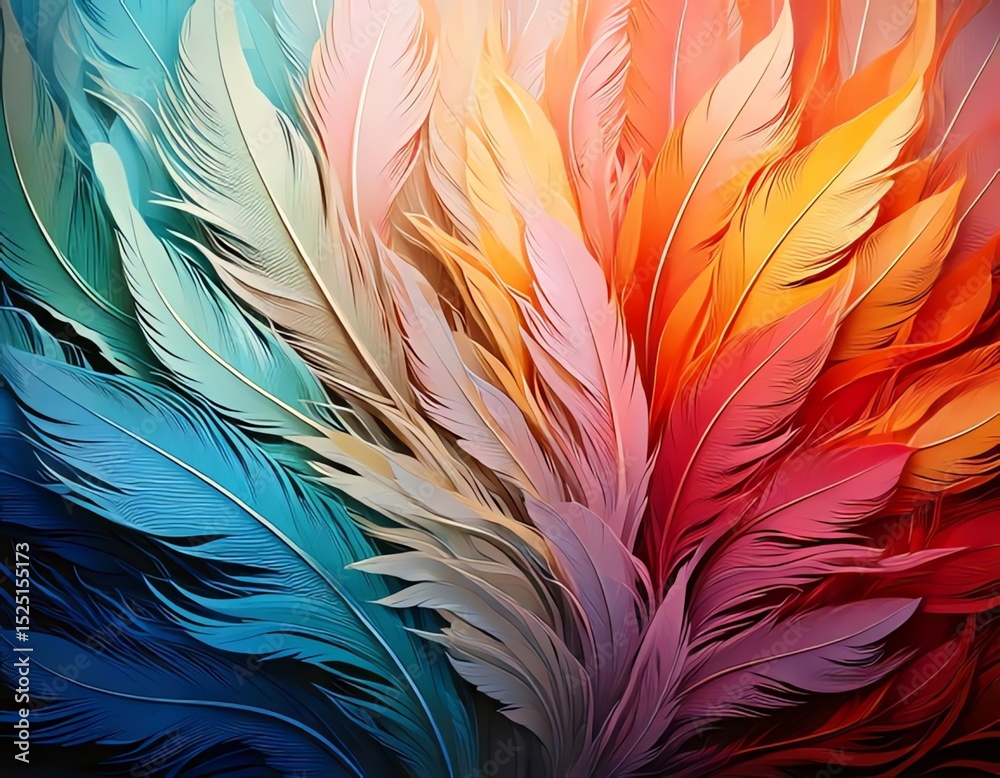 Fototapeta premium Vibrant Rainbow Feathers: A Stunning Abstract Background of Colorful Plumage