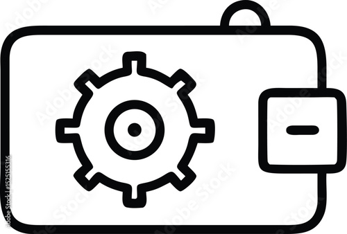 Line art icon of a vault with gear dial isolated on white background