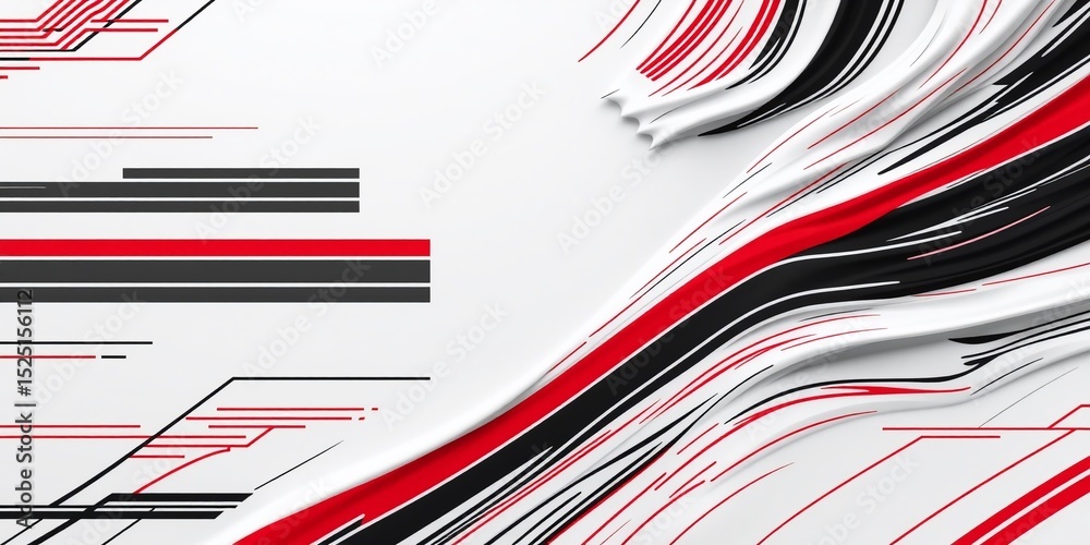 Obraz premium Abstract Sports Shirt Design with White Base and Black/Red Stripes