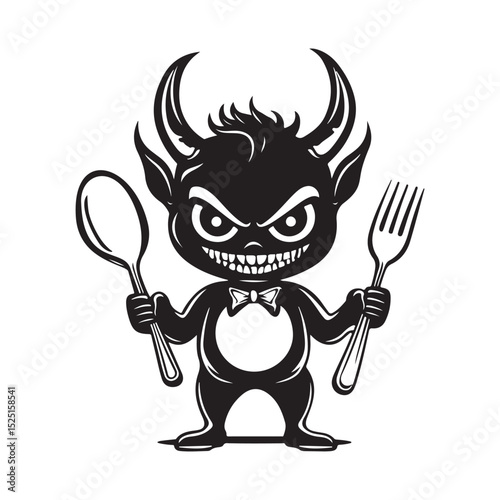 Funny Hungry Cute Devil Image Illustrations vector isolated on white background.
