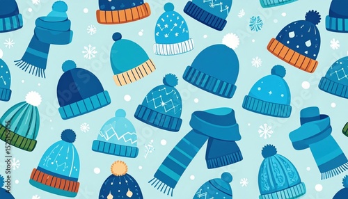 Winter Hats And Scarves Seamless Pattern
