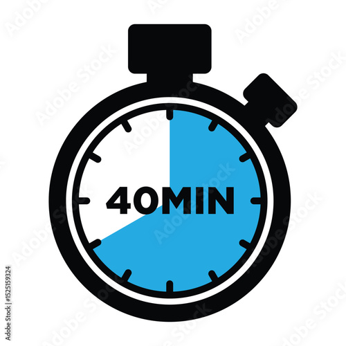 40 Minute Timer Vector, Stopwatch Icon for Countdown of Time Management.