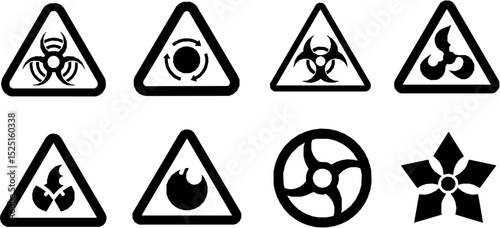 Globally Harmonized System (GHS) hazard Warning symbols with red curved outline isolated on transparent background. All 9 GHS chemical labelling stickers