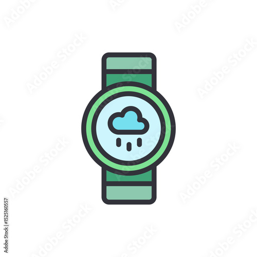 Smartwatch Displaying Weather Forecast Symbol on Transparent Backdrop