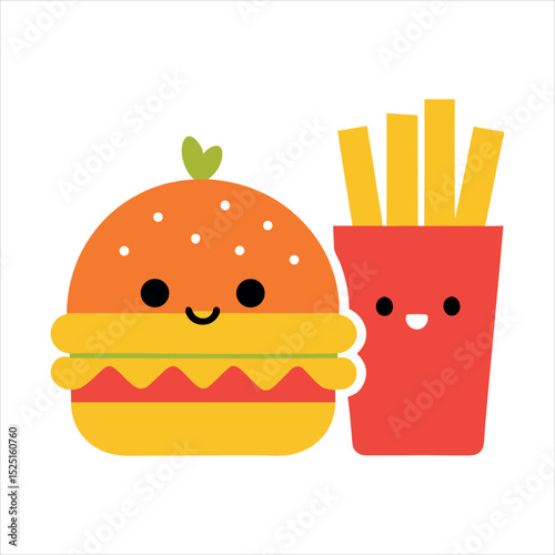 Adorable Cartoon Hamburger and French Fries Illustration cute illustration hamburger